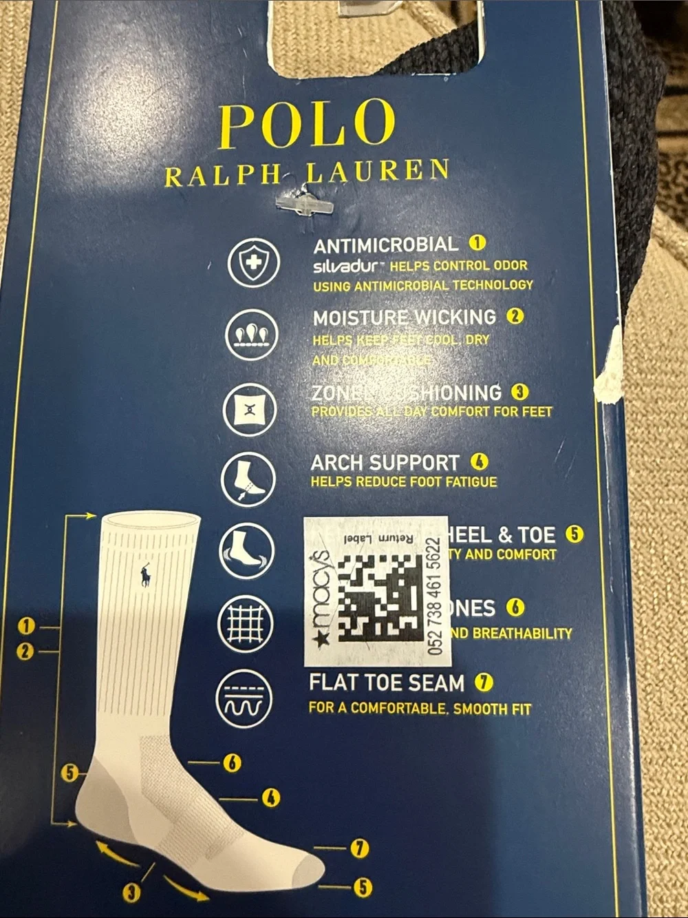 Polo by Ralph Lauren Black Performance Crew Socks (3 Pairs)sock size 10-13 shoe